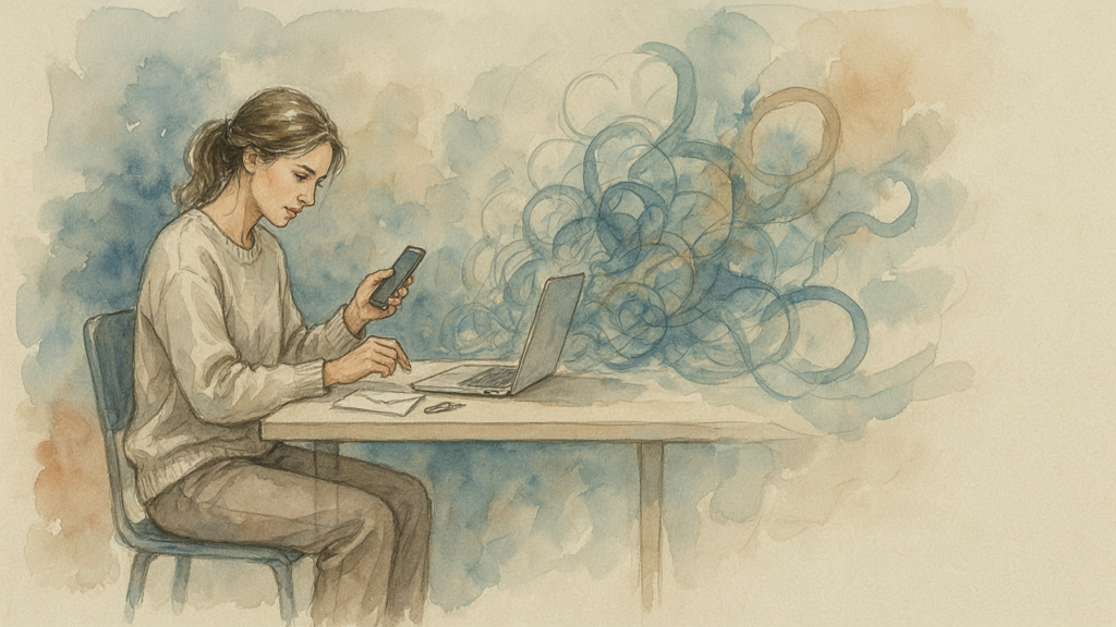 Person feeling overwhelmed by postponed tasks, illustrating procrastination and stress